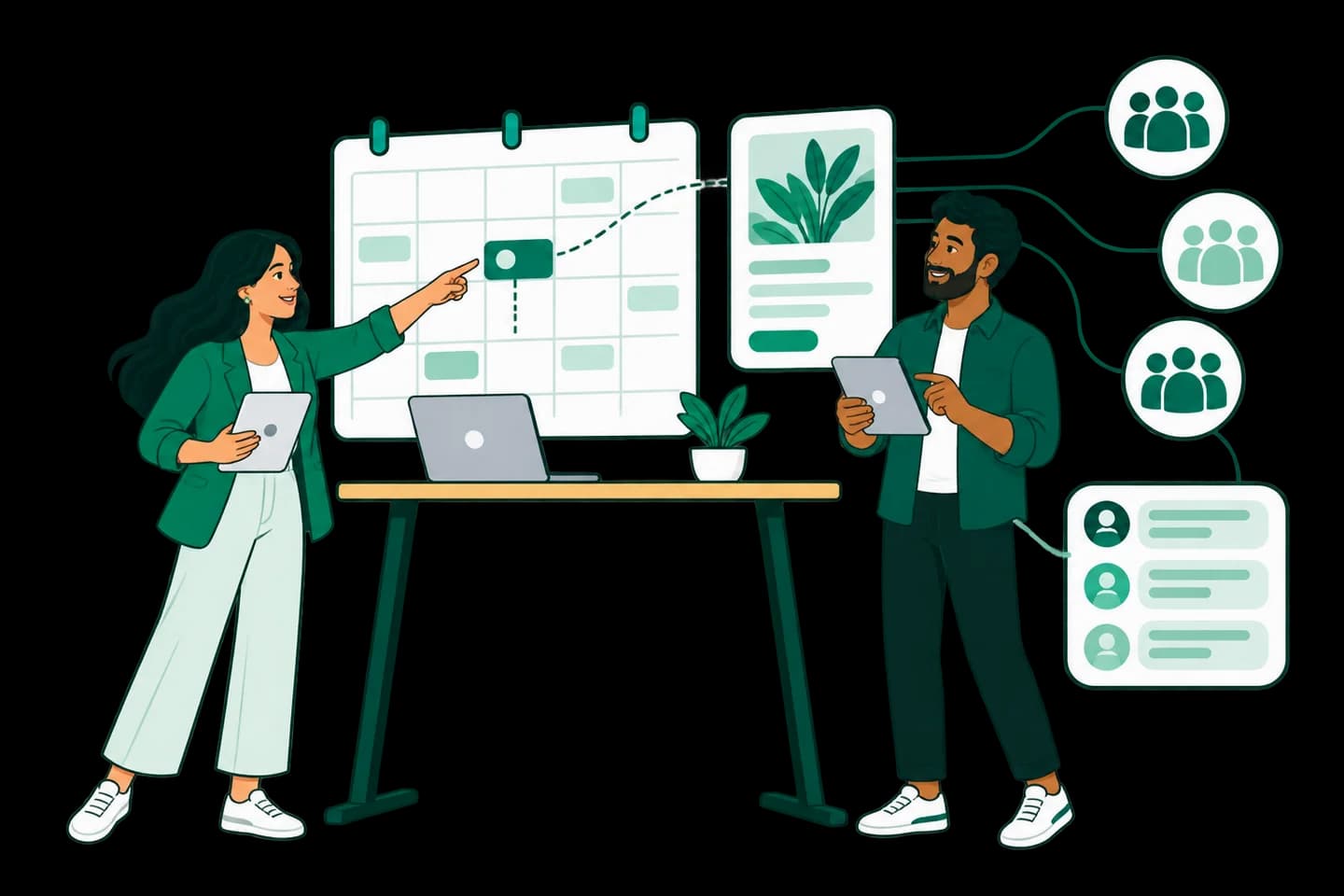 Campaign planners connecting an approved message, audience and response plan