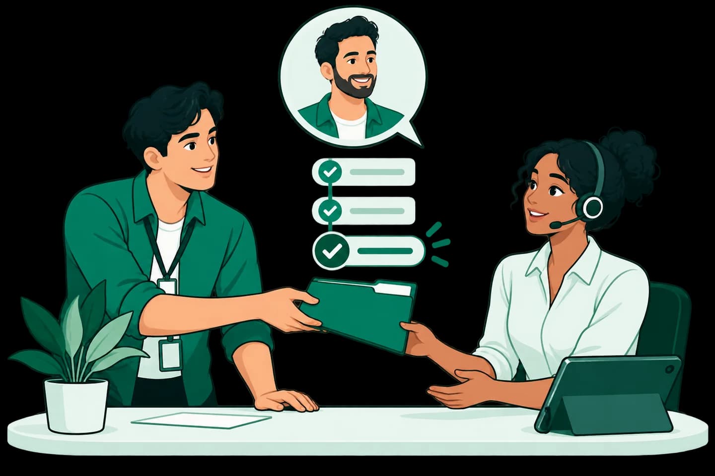 Support teammates handing over a case while keeping the customer context