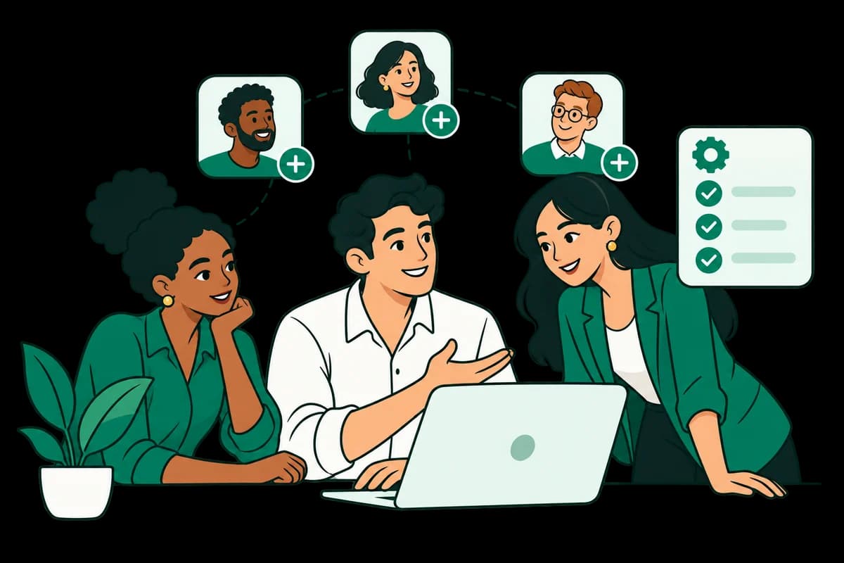 Colleagues setting up a shared workspace and inviting teammates